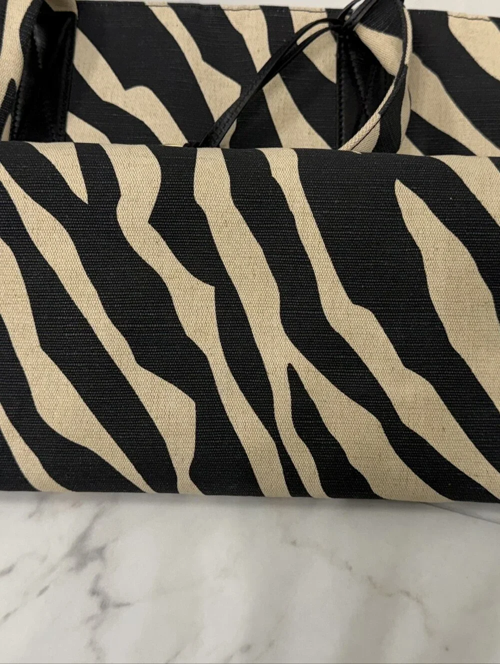 Michael Kors Black & Beige Zebra-Print Tote with MK Charm - Picture 7 of 11